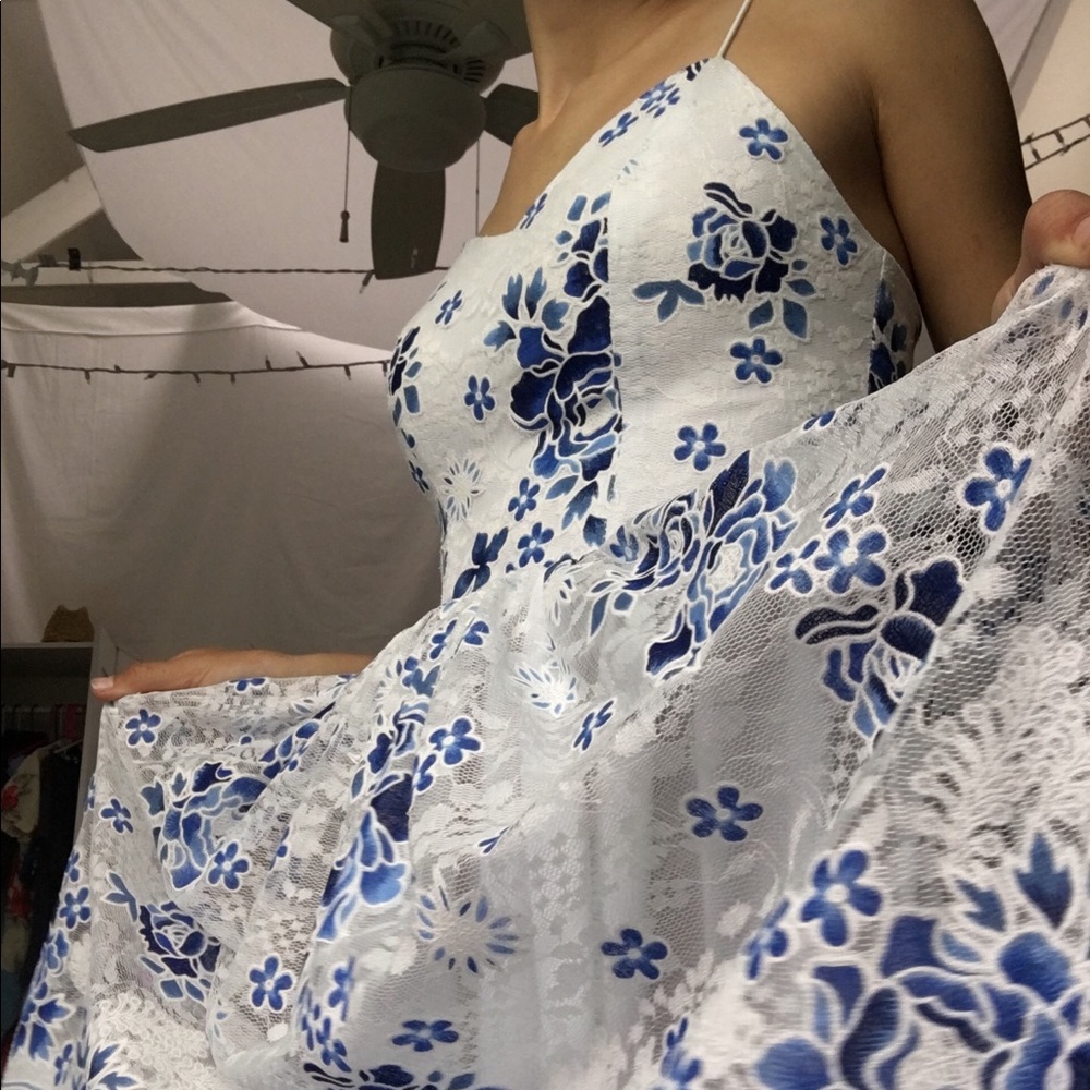 AQUA white lace with blue floral dress!